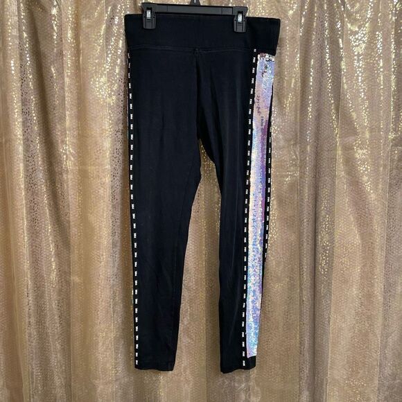 PINK Victoria’s Secret Mermaid Flip Sequin Bling Black Yoga Leggings, Medium - Picture 2 of 9